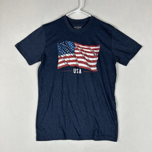Home Of The Brave American Flag T-Shirt Men's Medium Blue Graphic Tee Casual Top - Picture 1 of 7